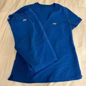 Figs Royal Blue XS Set Yola Pants One Pocket Top